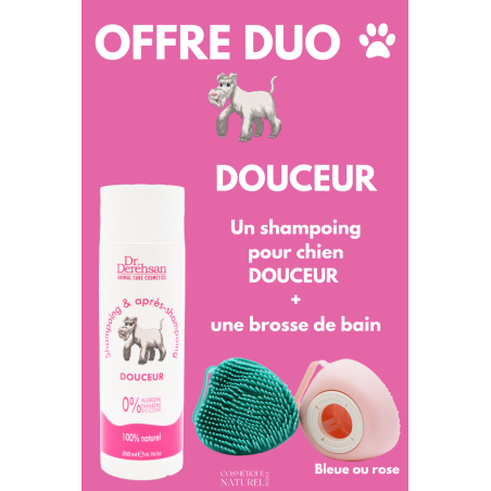 Shampoing pour chien + brosse de bain - OFFRE DUO - Douceur
