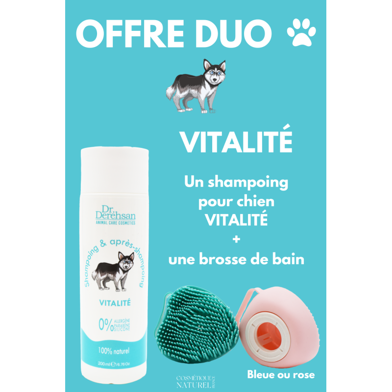Shampoing pour chien 100% naturel et brosse de bain - OFFRE SPÉCIALE -