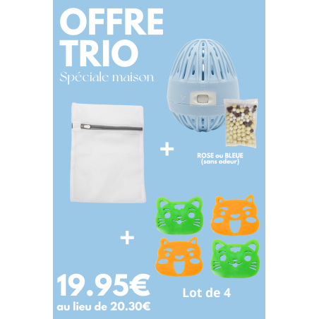 Boule de lavage + filet de lavage + 4 attrape-poils - OFFRE TRIO