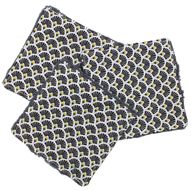 Lot de 3 cotons lavables gris assortis motif écailles