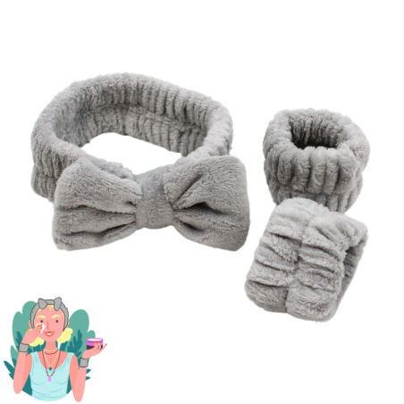 Set bandeau de démaquillage avec bracelets de poignets gris - Cosmétique Naturel