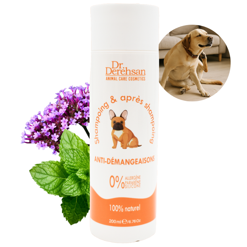 Shampoing pour chien 100% naturel - ANTI-DÉMANGEAISONS - Produits d'hygiène 100% naturels