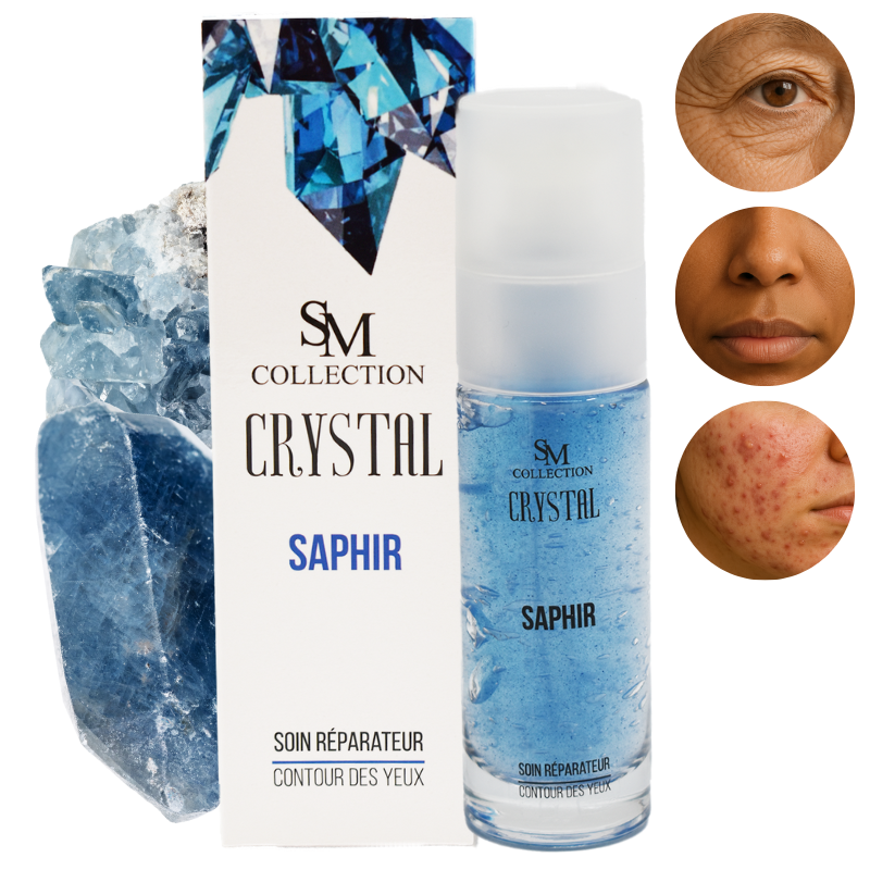 Crème pour le contour des yeux réparatrice 100% naturelle à la poudre de saphir - Cosmétique lithothérapie 100% naturelle