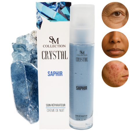 Crème de nuit réparatrice 100% naturelle à la poudre de saphir - Cosmétique lithothérapie 100% naturelle