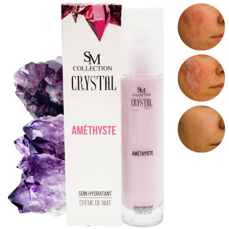 Crème de nuit hydratante 100% naturelle à la poudre d'améthyste - Cosmétique lithothérapie 100% naturelle