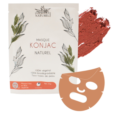 Masque visage au konjac 100% naturel à l'argile rouge - Cosmétique Naturel France