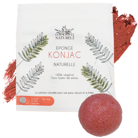 Eponge konjac à l'argile rouge - Eponge naturelle en fibre de konjac