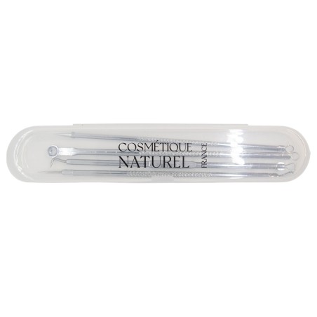 Kit de 4 extracteurs boutons & comédons + boitier - Accessoire cosmétique