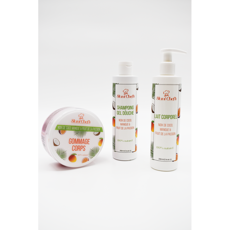 Gommage corps - noix de coco, mangue & fruit de la passion 100% naturel - Gommages corps naturels et hydratants - Cosmétique 100