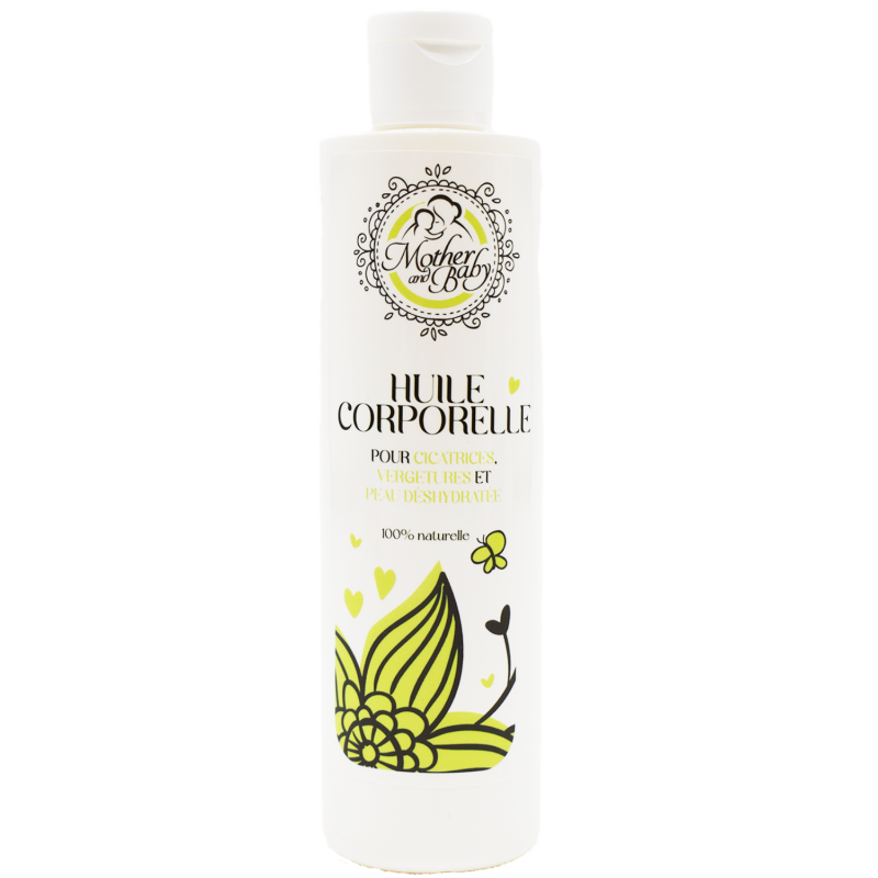 Huile corporelle pour vergetures, cicatrices et peau déshydratée 100% naturelle aux vitamines et à la bave d'escargot.