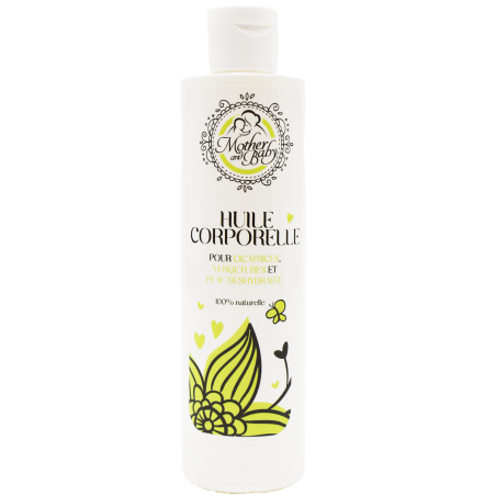 Huile corporelle pour vergetures, cicatrices et peau déshydratée 100% naturelle aux vitamines et à la bave d'escargot.