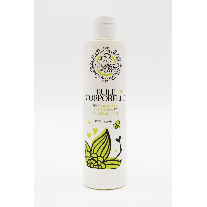 Huile corporelle pour vergetures, cicatrices et peau déshydratée 100% naturelle aux vitamines et à la bave d'escargot.