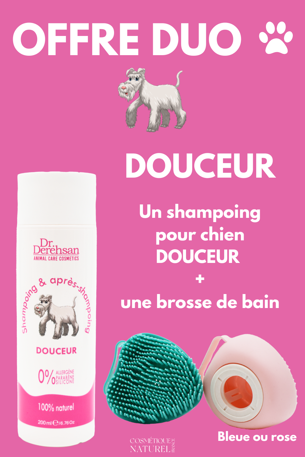Shampoing pour chien 100 naturel et brosse de bain OFFRE SPÉCIALE